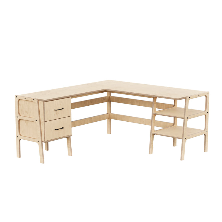 L-Shape Desk 11 with drawers and shelves