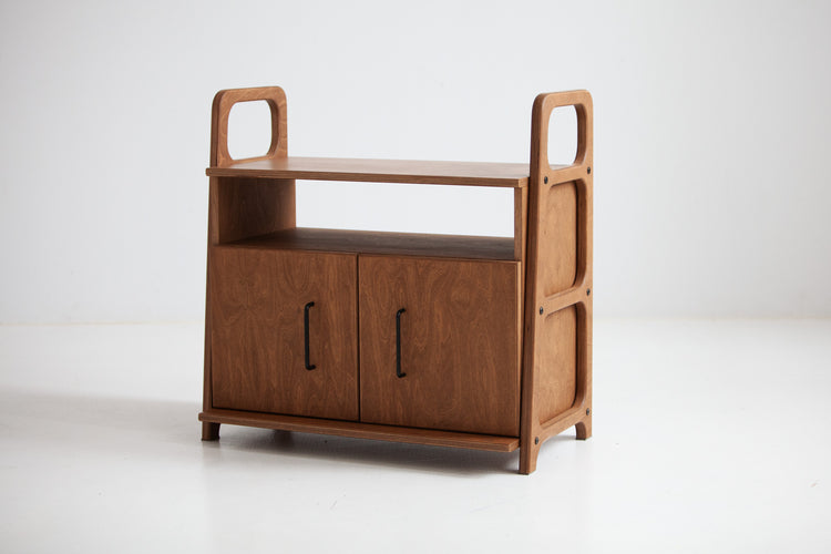 Bookcase Mini with cabinet open W74 WALNUT