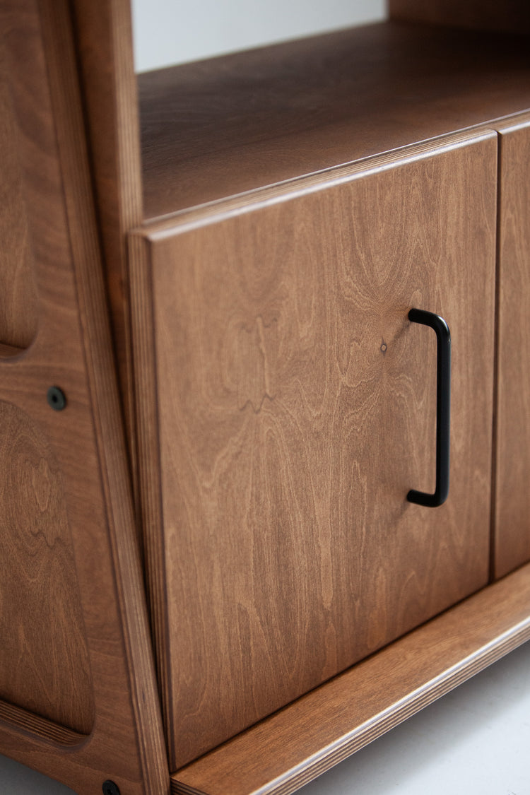 Bookcase Mini with cabinet open W74 WALNUT