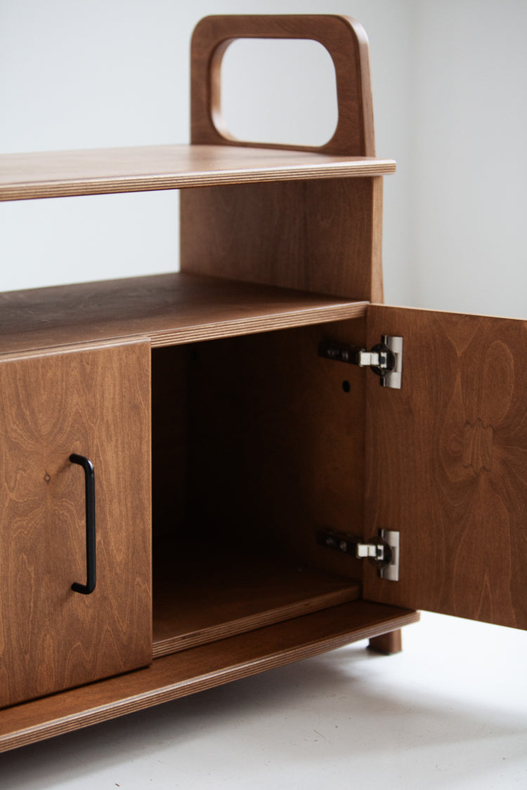 Bookcase Mini with cabinet open W74 WALNUT