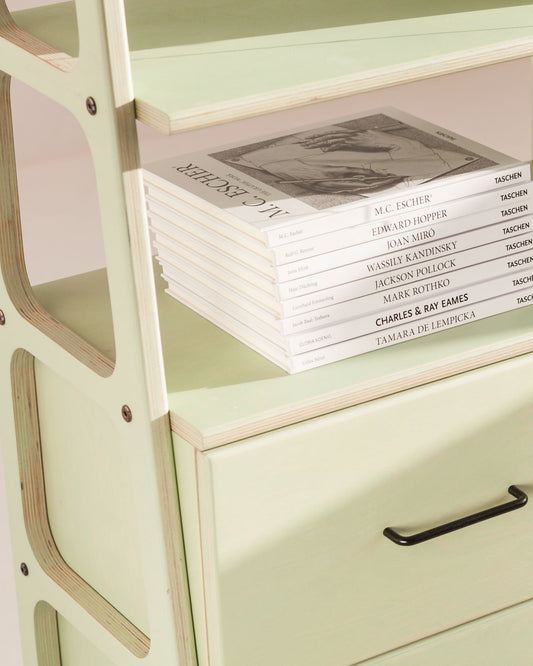 Midi Bookcase, 120 cm, Drawers + Cabinet, in birch plywood (view 2)
