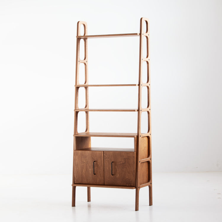 Bookcase Maxi with cabinet open W74 WALNUT