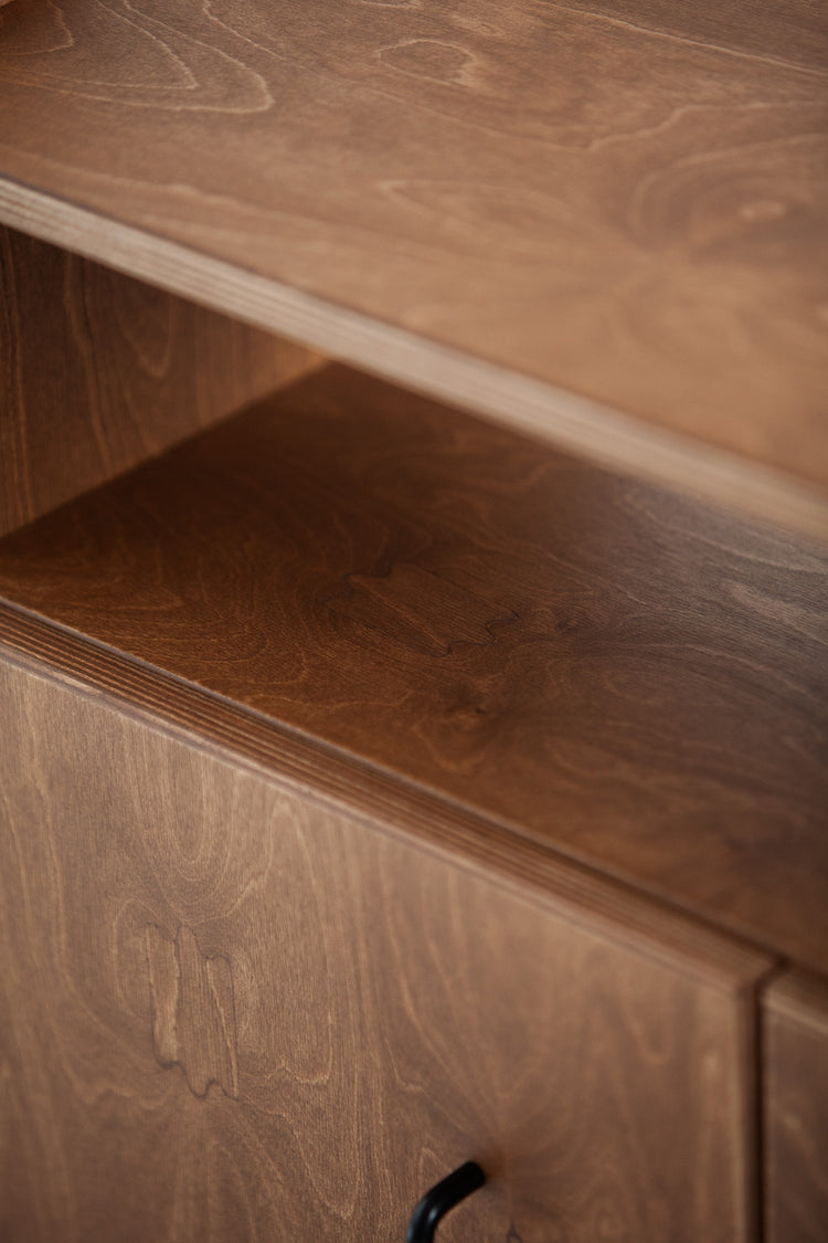 Bookcase Maxi with cabinet open W74 WALNUT