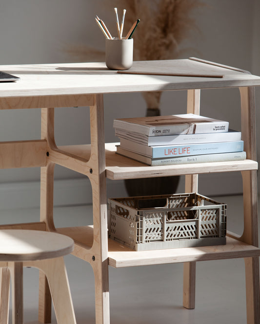 Mid-Century Desk, 180 cm, 2 Drawers & 2 Shelves, in birch plywood (view 2)