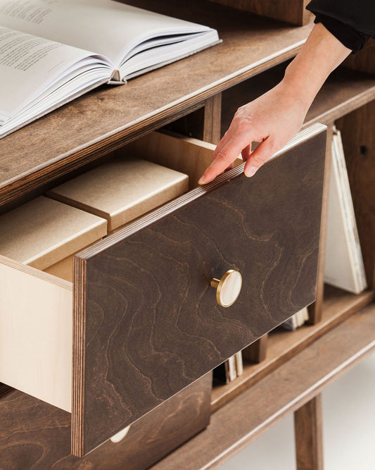 drawer-of-mid-century-modern-sideboard-with-drawers-and-vinyl-storage-in-walnut-stain