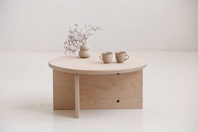 Custom Japandi style round coffee table Europe in natural wood finish