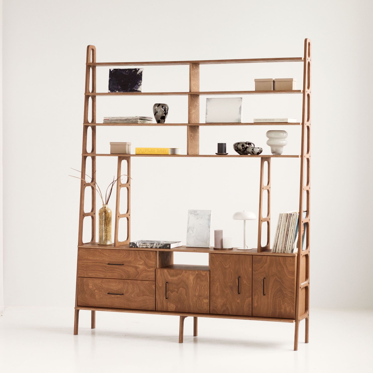mid-century-bookcase-with-cabinet-and-drawers-walnut-stain-in-living-room