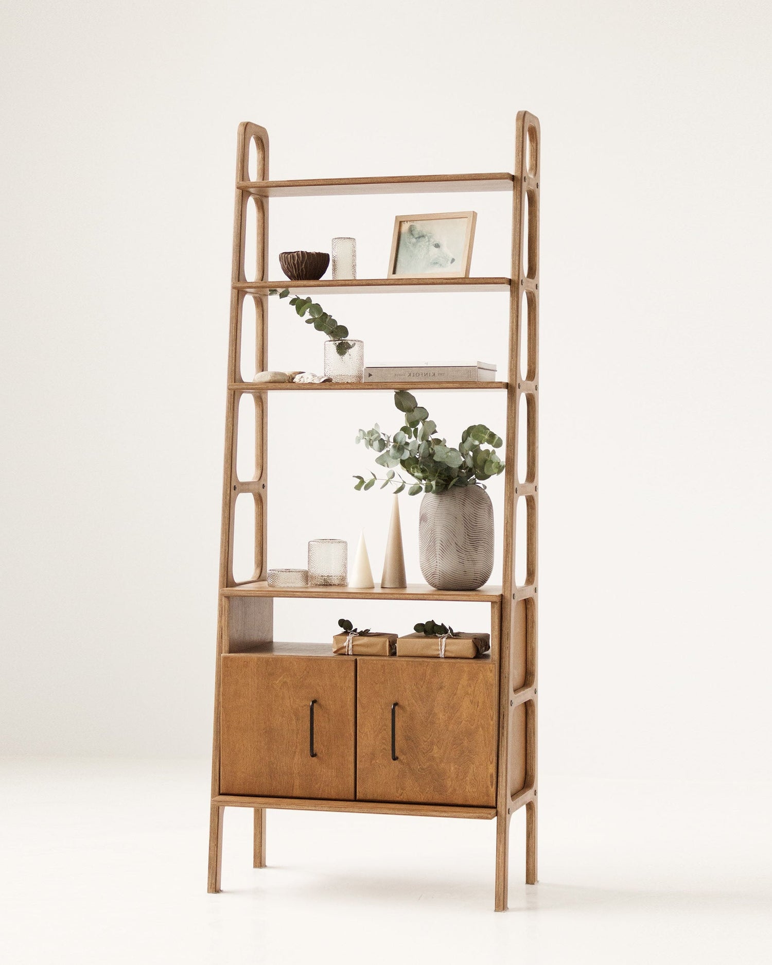 mid-century-modern-wooden-handmade-furniture-in-walnut-stain-bookcase-and-sideboard-with-cabinet