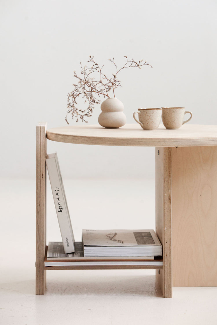 Minimalist round coffee table Europe handmade from high-quality birch plywood