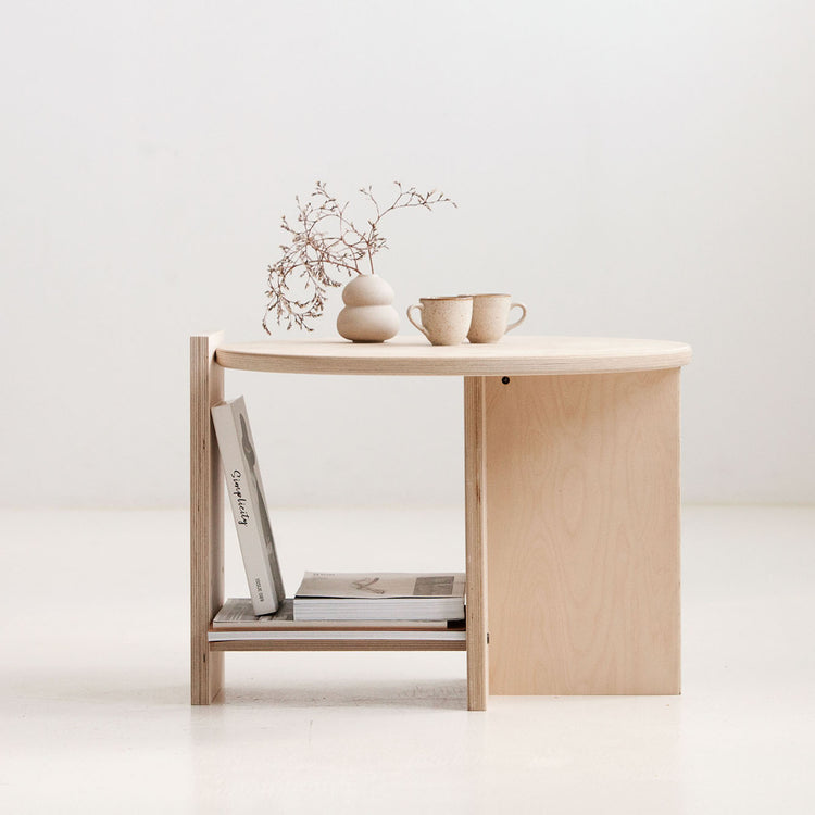 Handmade round coffee table Europe made of premium birch plywood with natural oil-wax finish