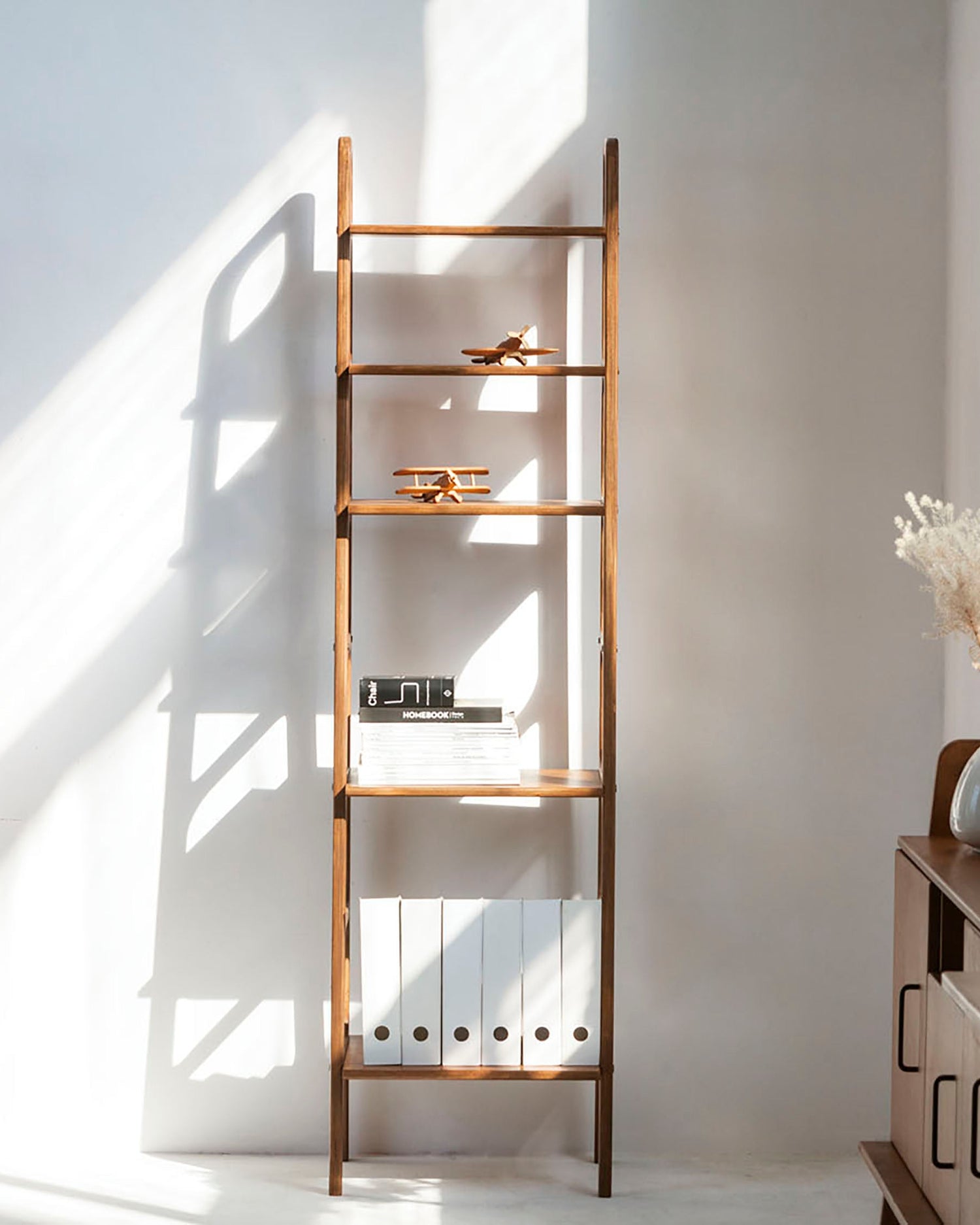 wooden-mid-century-modern-bookcase-with-shelves