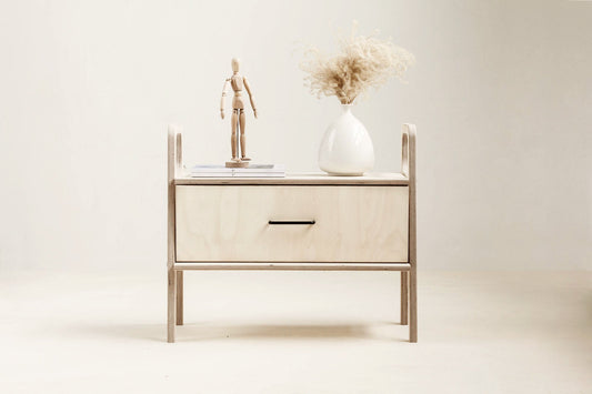 Mid-century plywood nightstands and bedside tables in birch