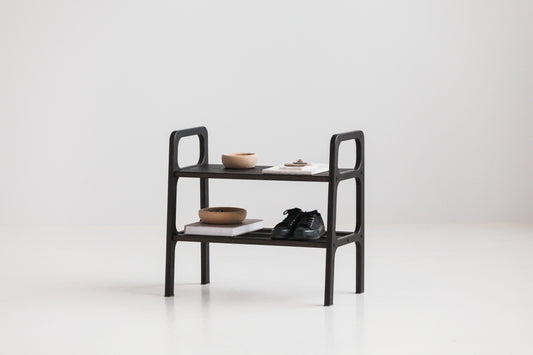 Mid-century entryway and shoe benches in birch plywood
