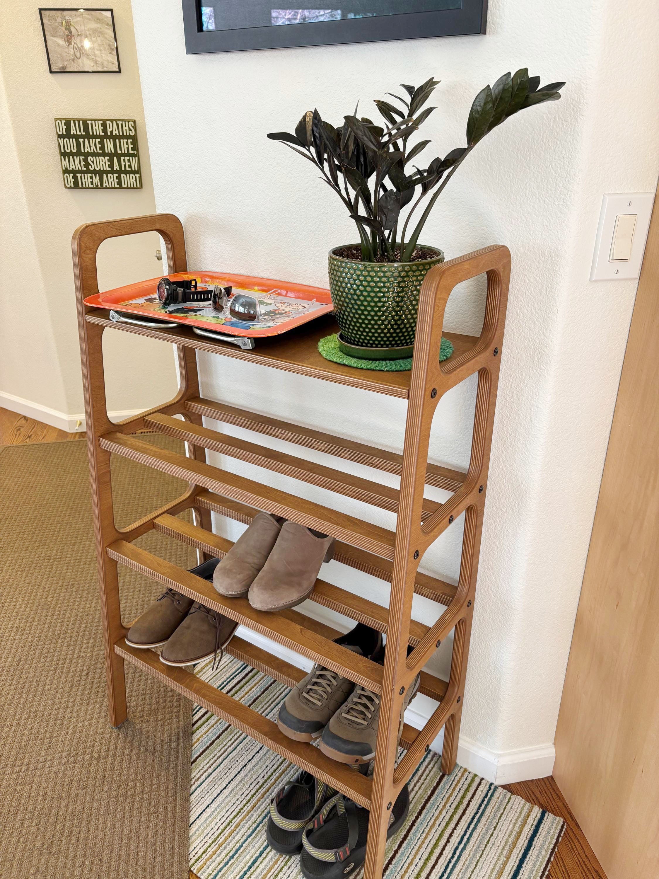 Custom Walnut Shoe Rack for Narrow Entryway | Fort Collins Case Study