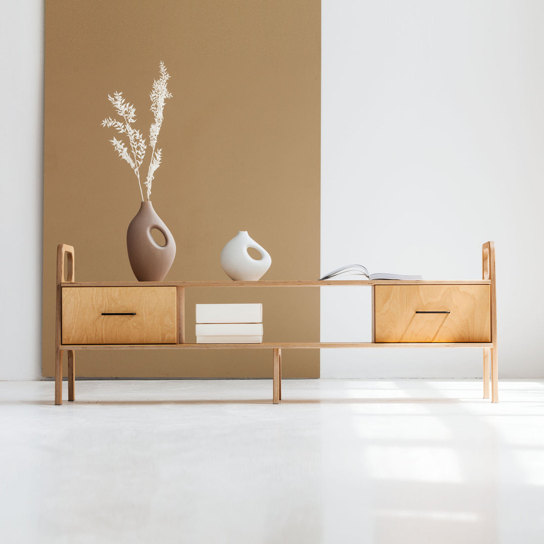 Mid-century TV stand in Finnish birch plywood