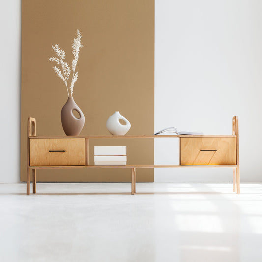 Mid-century TV stand in Finnish birch plywood