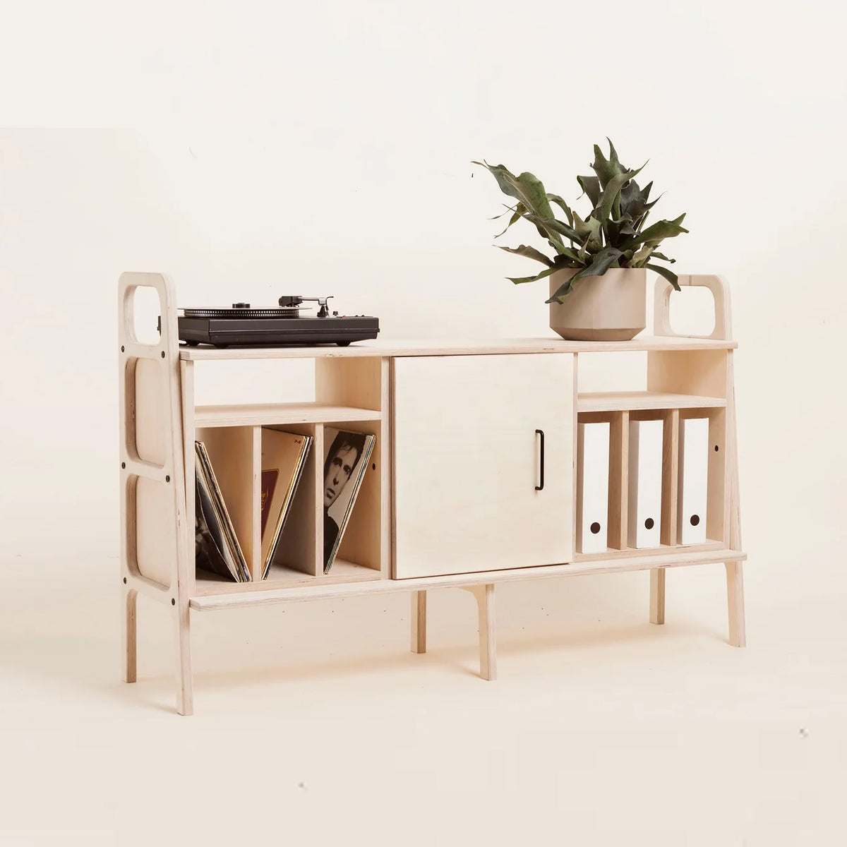 Vinyl Record Credenza · Two Vinyl Bays & Cabinet · 143 cm