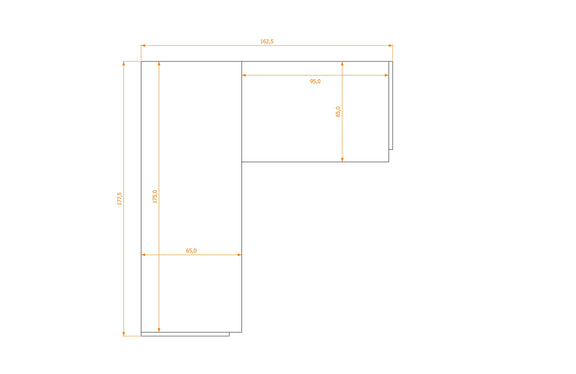 L-Shape Desk 65/65 · footprint 162.5 cm