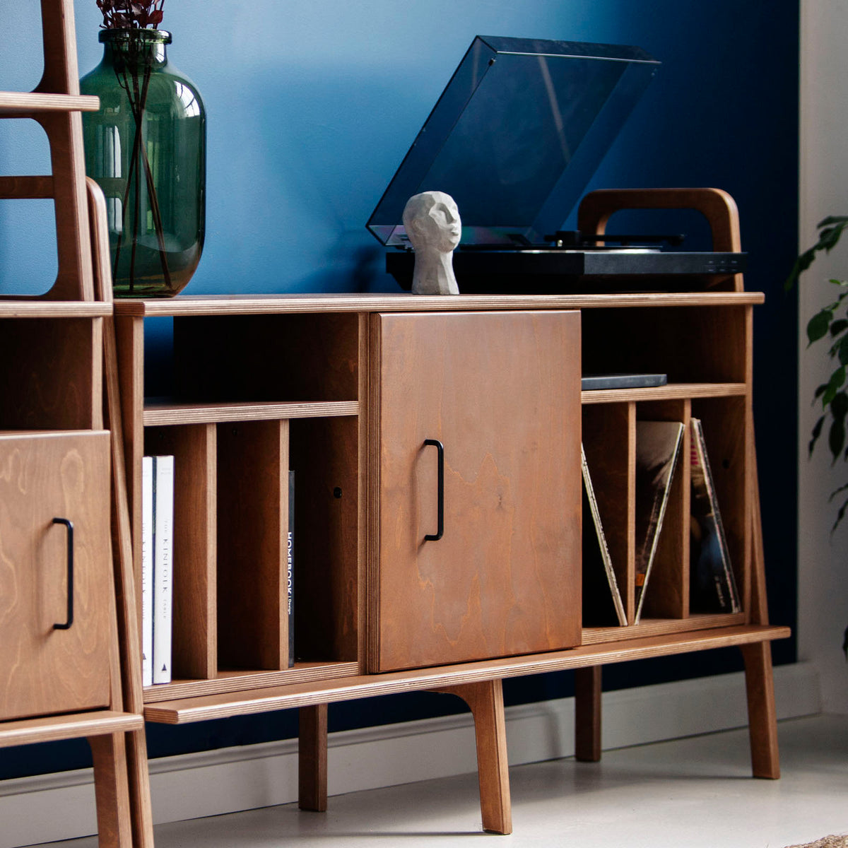 Vinyl Record Credenza · Two Vinyl Bays & Cabinet · 143 cm