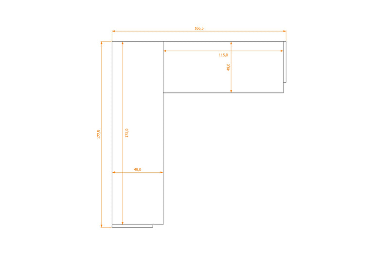 L-Shape Desk 49/49 · footprint 166.5 cm