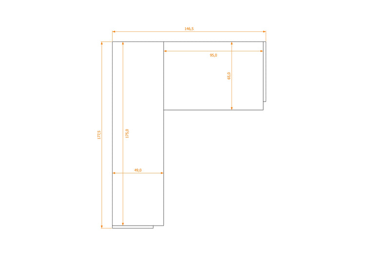 L-Shape Desk 49/65 · footprint 146.5 cm