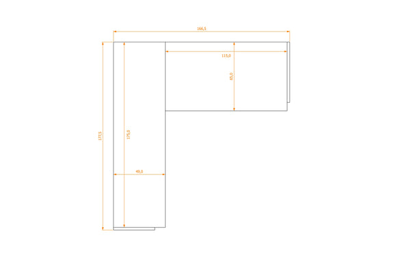 L-Shape Desk 49/65 · footprint 166.5 cm