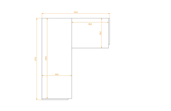 L-Shape Desk 65/65 · footprint 147.5 cm