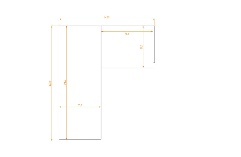 L-Shape Desk 65/65 · footprint 147.5 cm