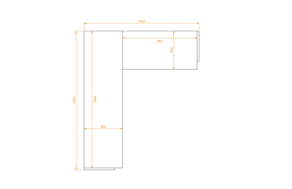 L-Shape Desk 49/49 · footprint 146.5 cm