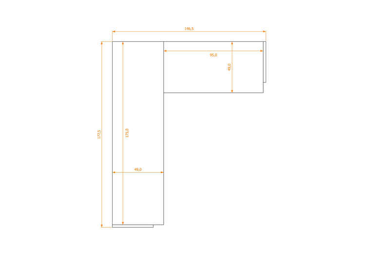 L-Shape Desk 49/49 · footprint 146.5 cm