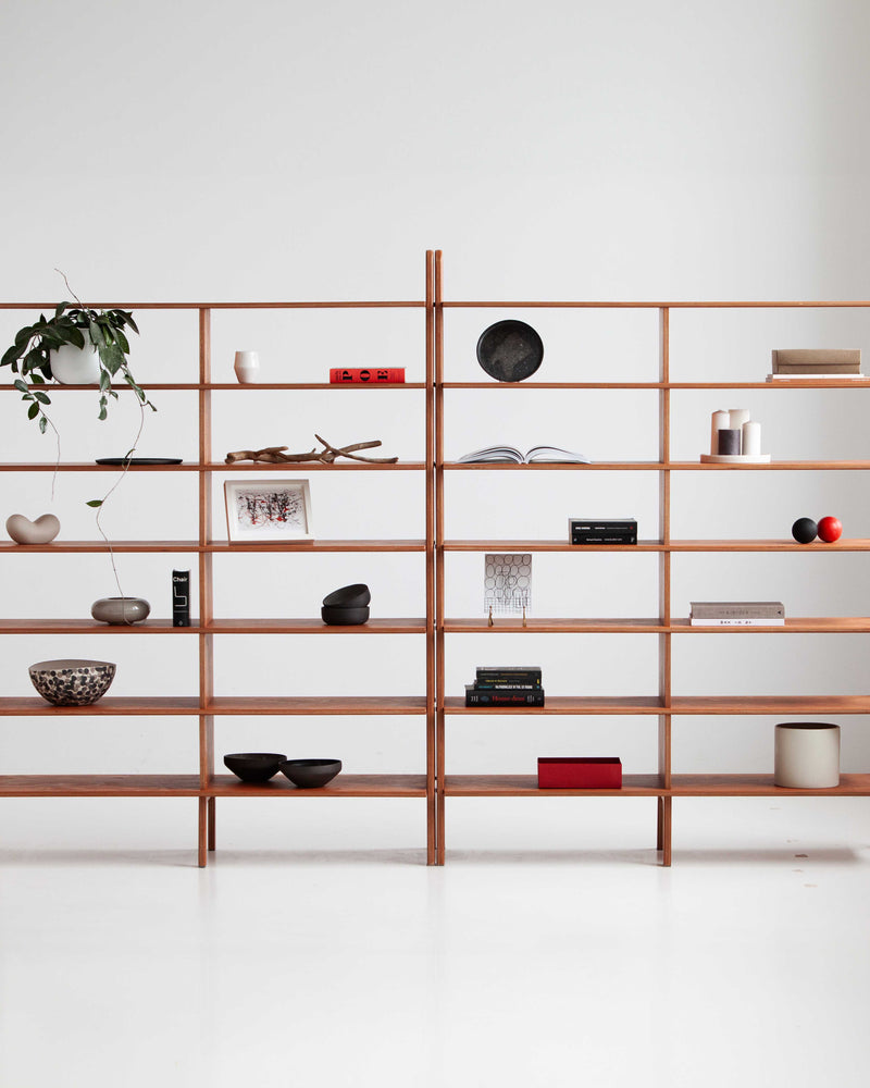 Double Library Wall Unit, 143 cm, in teak birch plywood