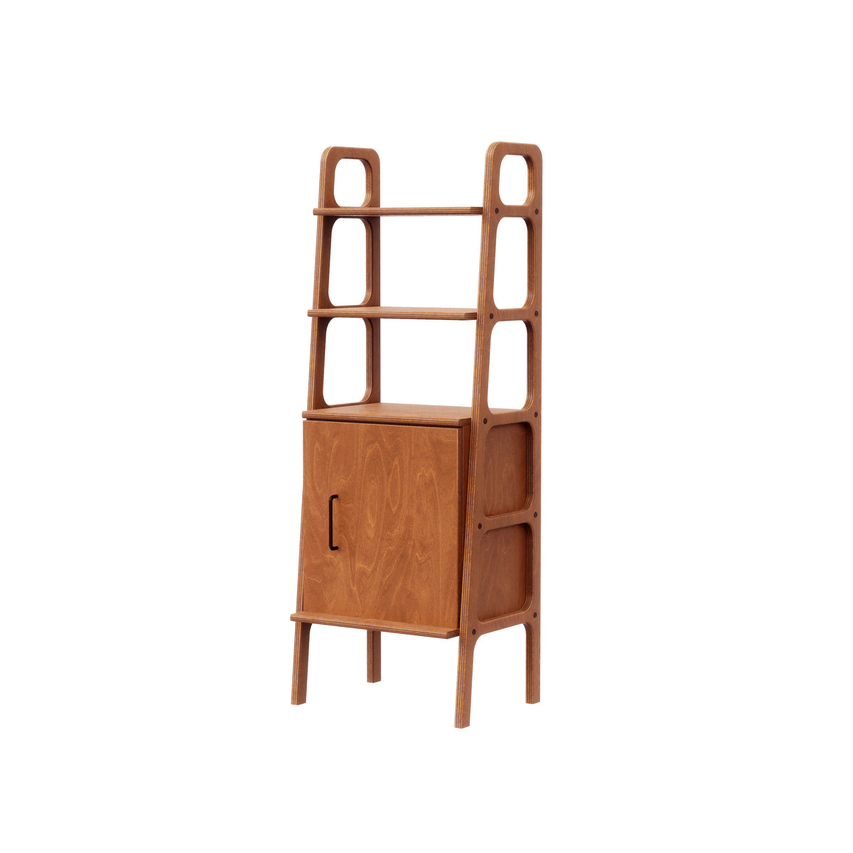 Midi Bookcase with cabinet, 140 cm, 51 cm wide, in teak birch plywood