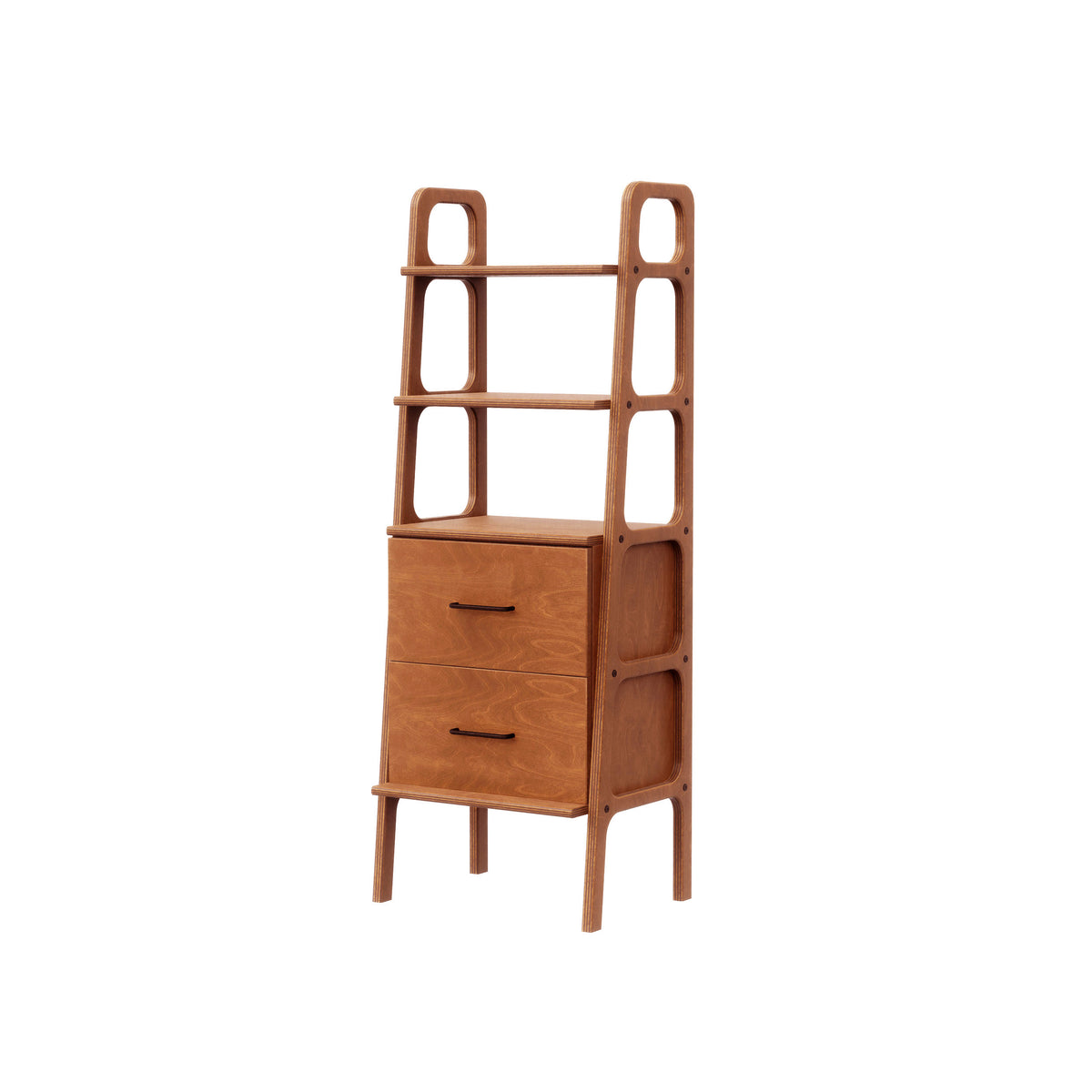 Midi Bookcase with drawers, 140 cm, 51 cm wide, in teak birch plywood
