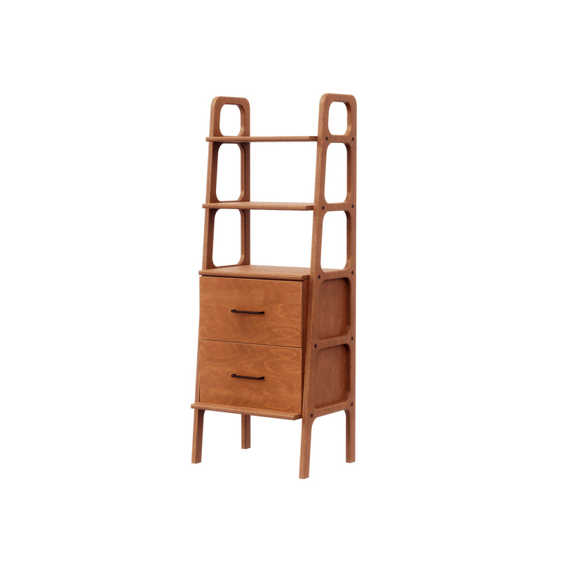 Midi Bookcase with drawers, 140 cm, 51 cm wide, in teak birch plywood