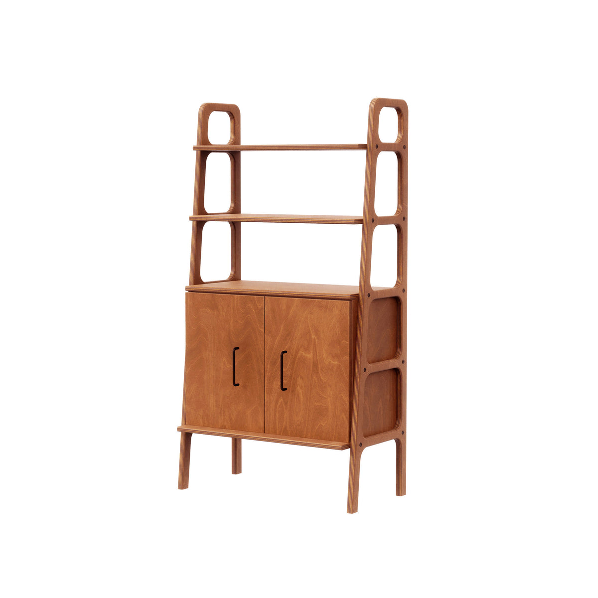 Midi Bookcase with cabinet, 140 cm, 74 cm wide, in teak birch plywood