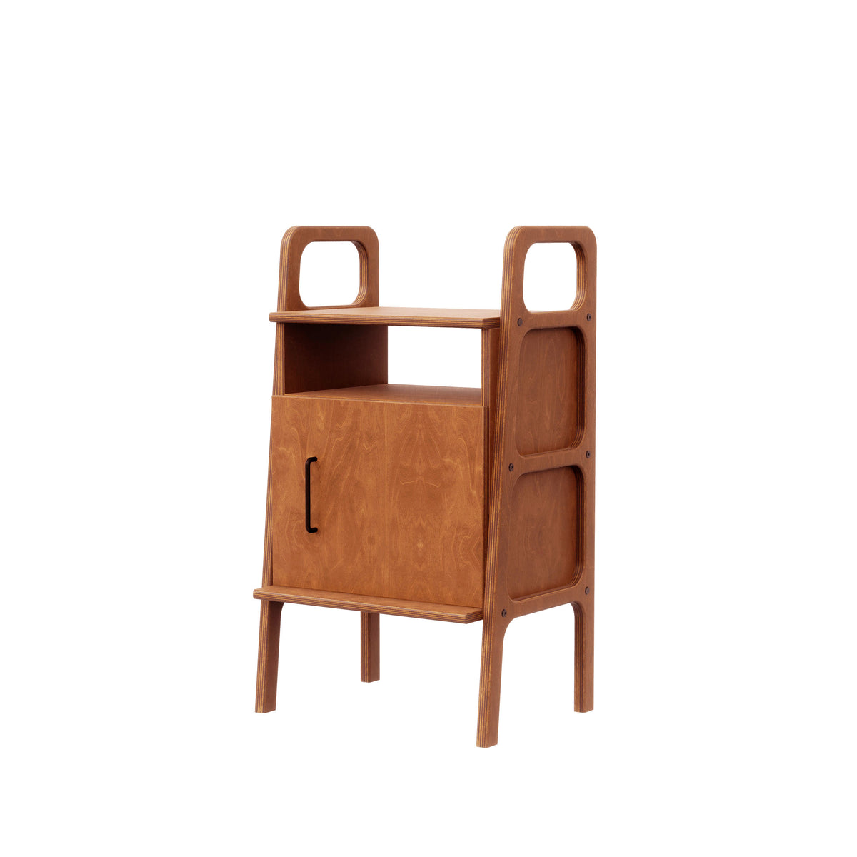 Mini Bookcase with open cabinet, 90 cm, 51 cm wide, in teak birch plywood
