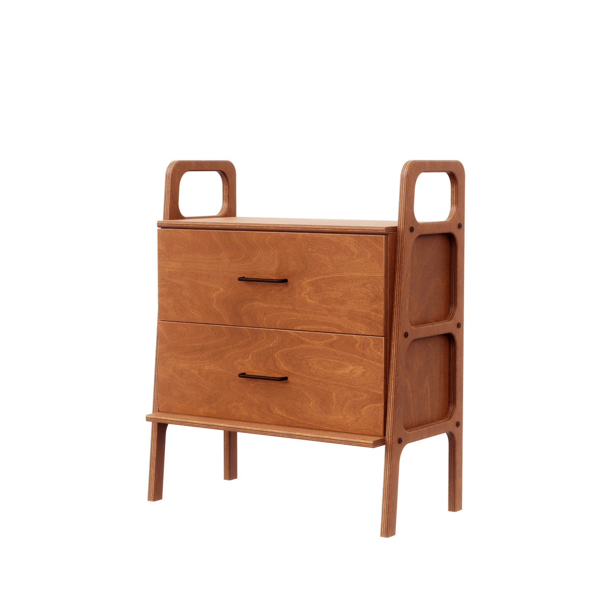 Mini Bookcase with drawers, 90 cm, 74 cm wide, in teak birch plywood