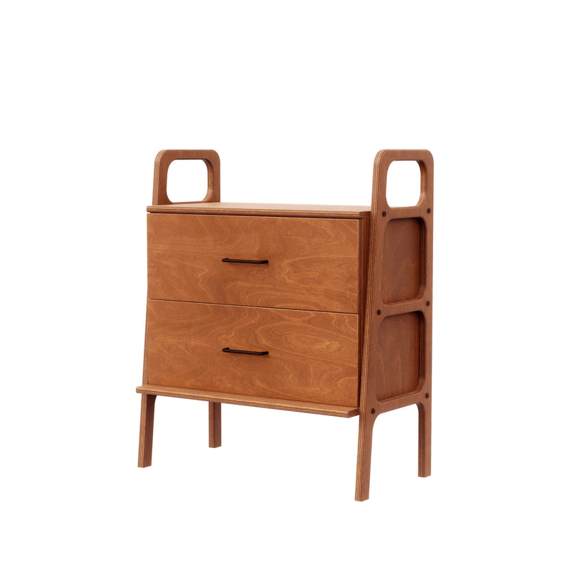 Mini Bookcase with drawers, 90 cm, 74 cm wide, in teak birch plywood