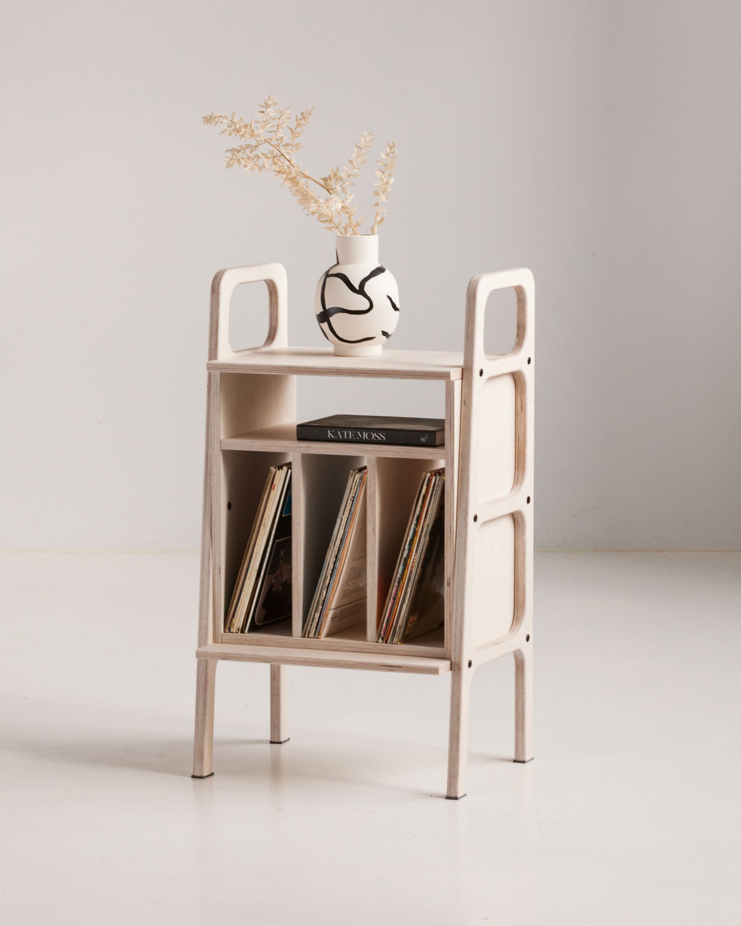 Mini Bookcase with vinyl, 90 cm, in frozen white birch plywood