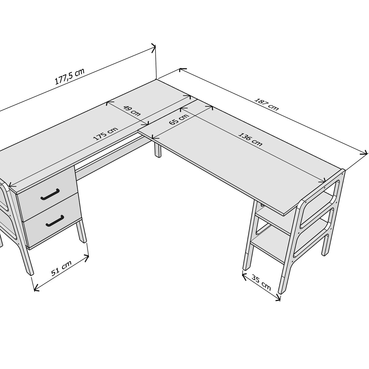 L-Shape Desk 11 with drawers and shelves