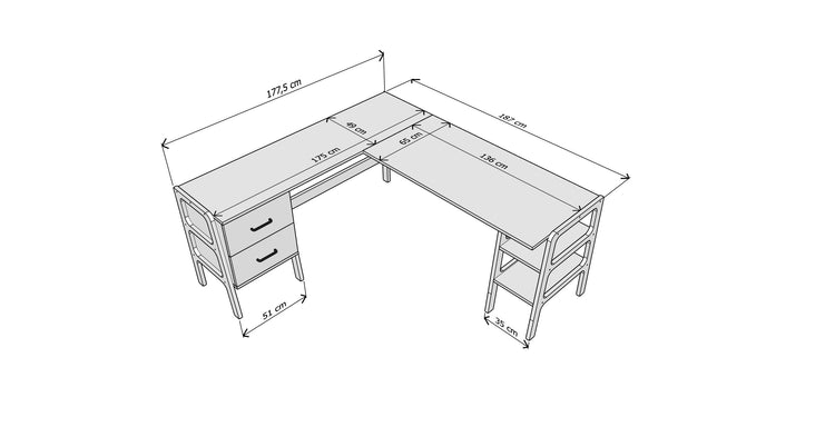 L-Shape Desk 11 with drawers and shelves