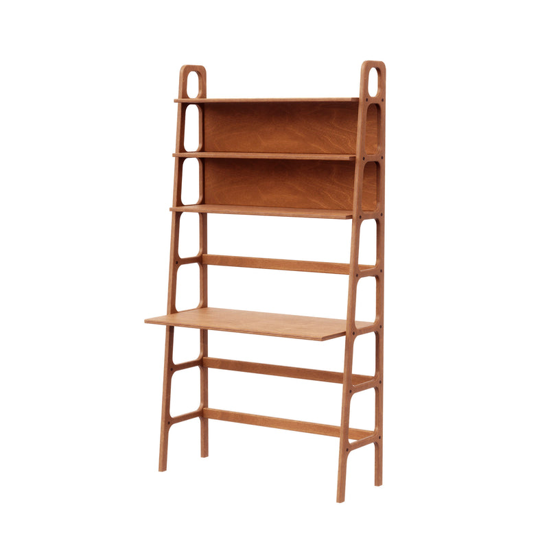 Mid-Century Desk with Shelves, Maxi, 190 cm, in teak birch plywood