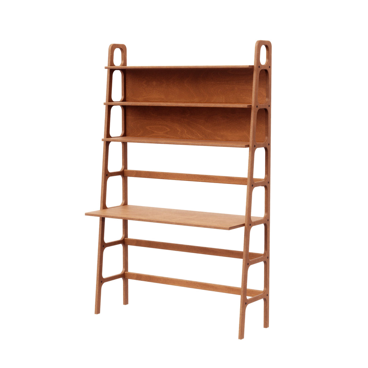 Mid-Century Desk with Shelves, Maxi, 190 cm, in teak birch plywood (view 2)