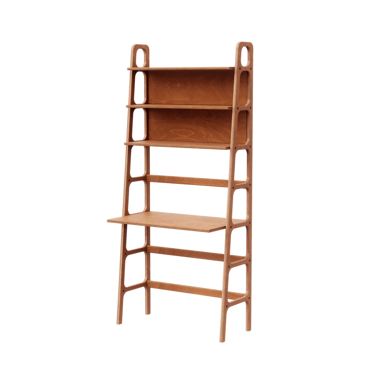 Mid-Century Desk with Shelves, Maxi, 190 cm, in teak birch plywood (view 3)