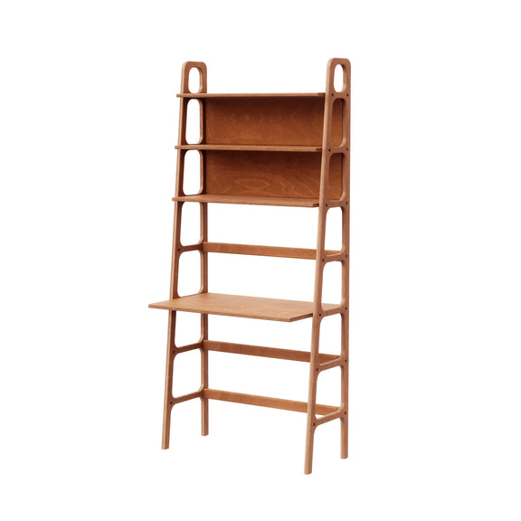 Mid-Century Desk with Shelves, Maxi, 190 cm, in teak birch plywood (view 3)