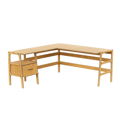 Mid-Century L-Shape Desk, 1 Drawer, 49/65, in light oak birch plywood
