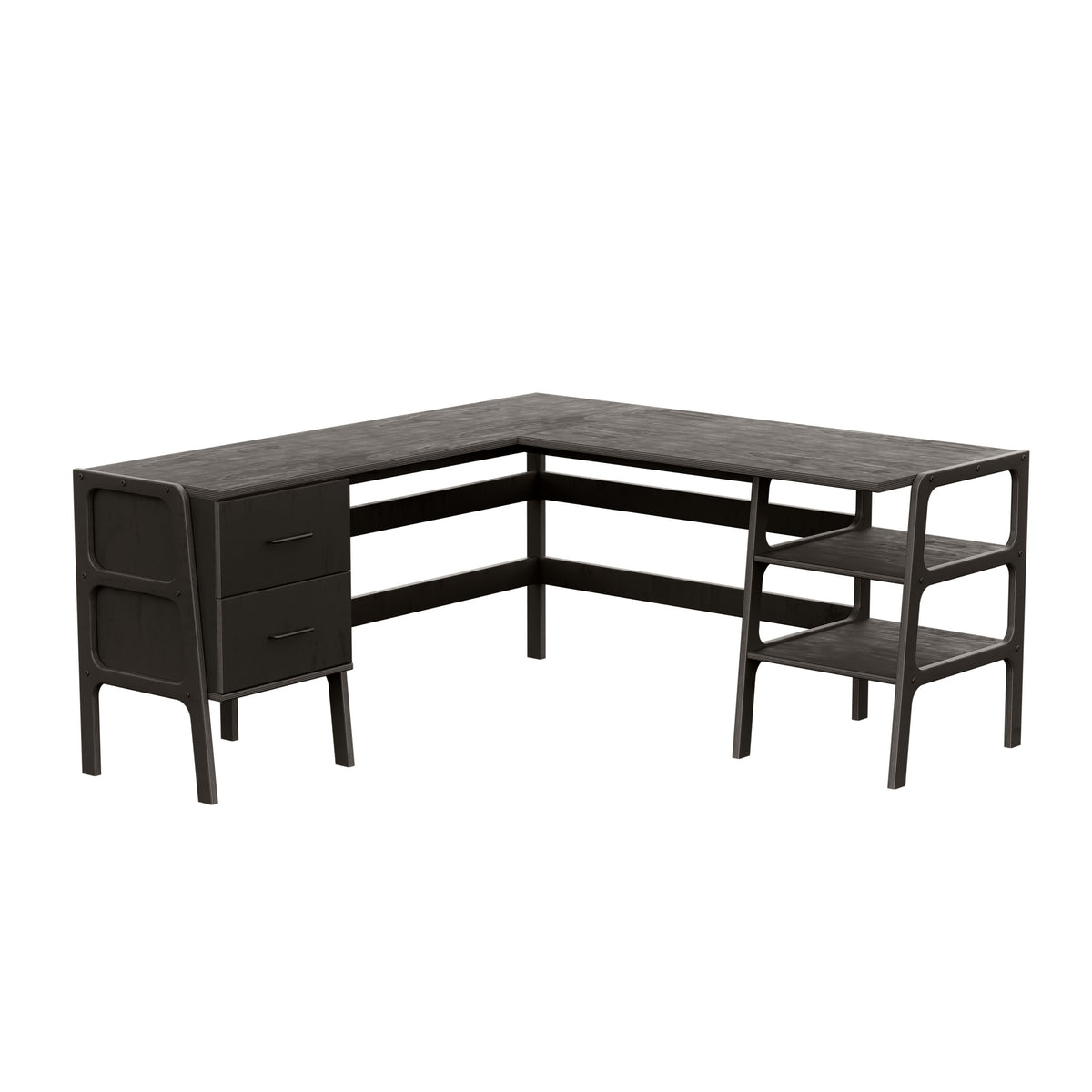 L-Shape Desk 11 with drawers and shelves