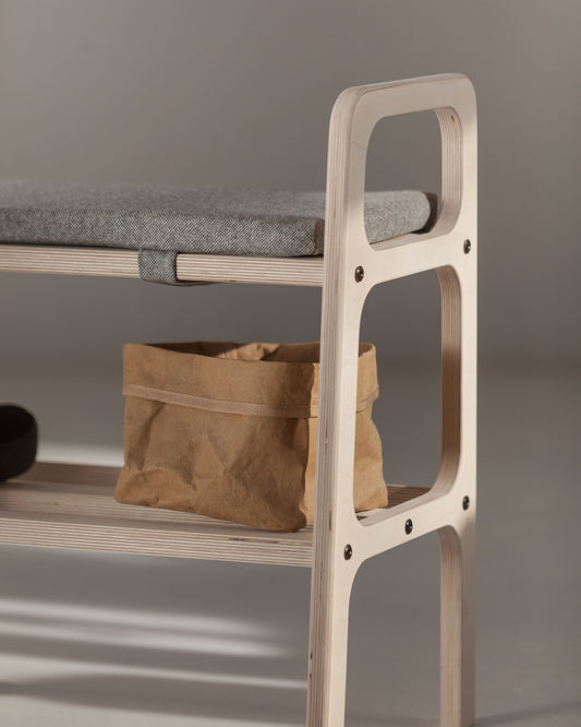 Japandi Shoe Bench with Cushion, in birch plywood (view 5)