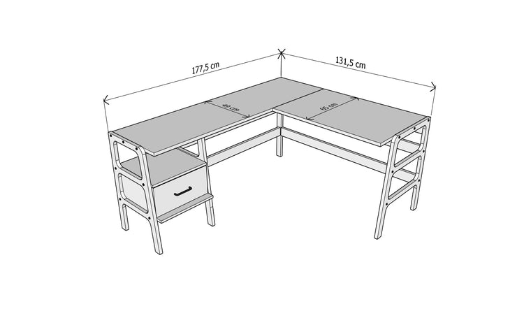 Eckschreibtisch 12 mit Schubladen und Regalen