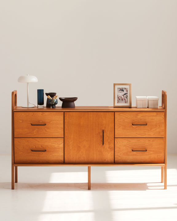 Mid-Century Credenza, Two Drawers & Cabinet, 143 cm, in birch plywood (view 2)